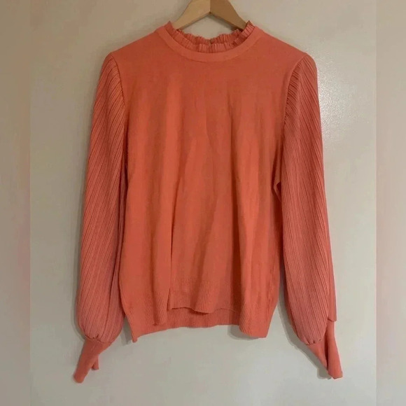 Elegant blouse balloon sleeves peach/salmon color | size large see measurements - Picture 1 of 8